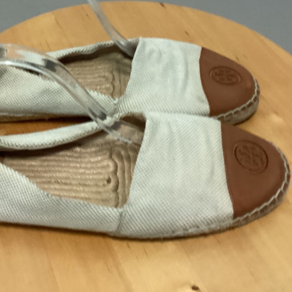 Tory Burch Women's‎ Cream Leather Espadrille Slip On Loafers Shoes Size 11M - Picture 13 of 14
